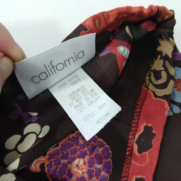 Vintage 90s Floral Print Midi Skirt Size M Zoe California Brown Flutter Hem - Picture 6 of 7